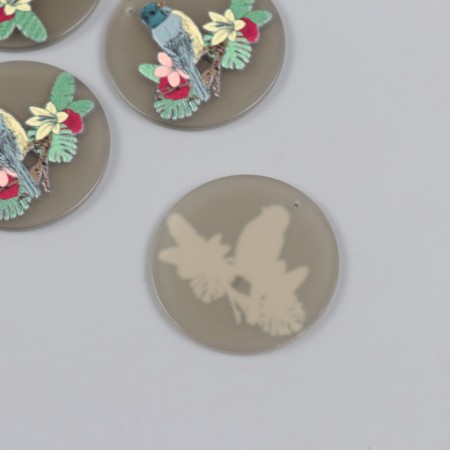 Decor for the work of acrylic "Bird on a palm branch with flowers" 0.2x3.5x3.5 cm-1