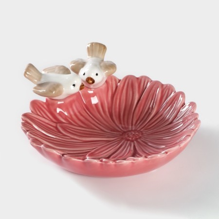 Ceramic dish "Doves on the flower", 13 × 13.5 × 3 cm, pink color-1