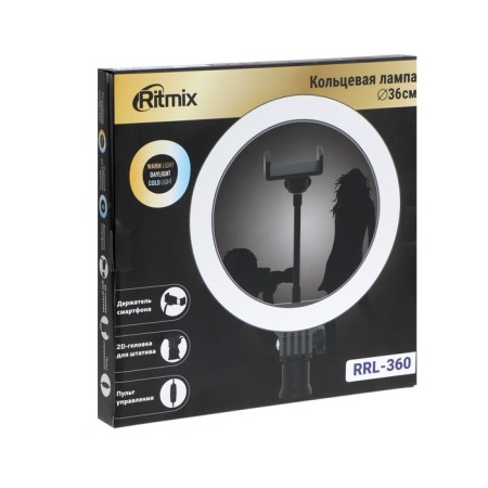 Ritmix RRL-360 ring lamp, 36 cm, USB, 3 colors, 192 LEDs, remote control, holder-11