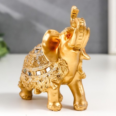 Souvenir Polystone "The Golden Elephant in the rich Popon" 11x5x9 cm-1