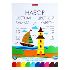 A4, 20 sheets, 10 colors, erichkrause, paper + cardboard, coated bilateral, on the gluing, a sketch of crafts, a craft of crafts