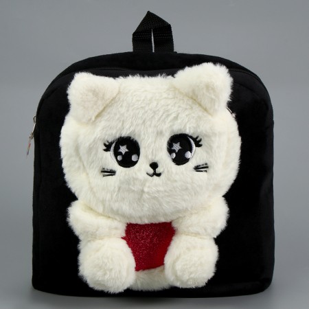 Baby plush backpack for the girl "cat", black color-1
