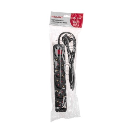 Extension cord Standard 5 Nest, 1.5m, 3x1.0mm², s/h, with a switch, black rexant-5