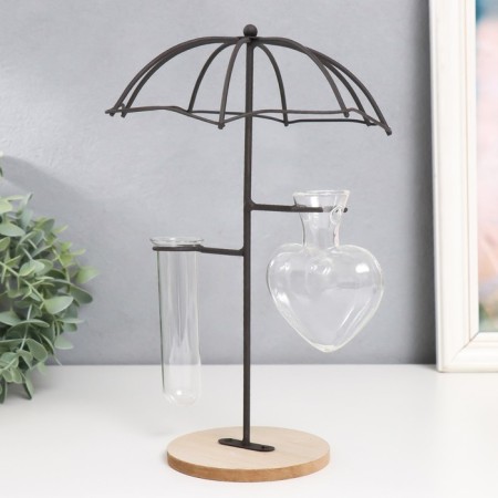Decor metal, glass, tree "Heart under an umbrella" on the stand is black 16x12x27 cm-2