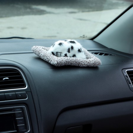 Toy on a car panel, a dog on a pillow, white and black color-3