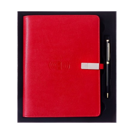 Organizer on the rings, PVC, A5.140 liters, cage, with a pen, gifts. Box, flash drive, charging red