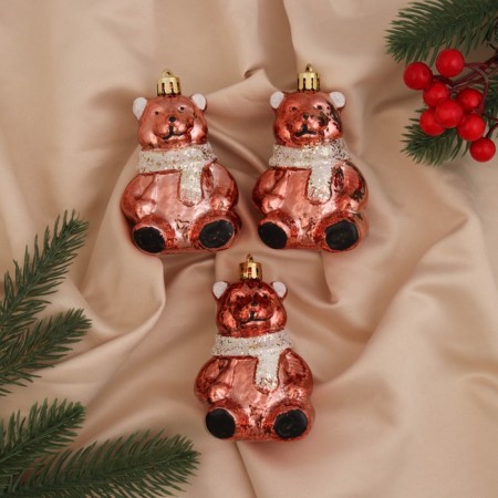Jewelry decoration "Bear Color" (set 3 pcs) 9x5 cm, red