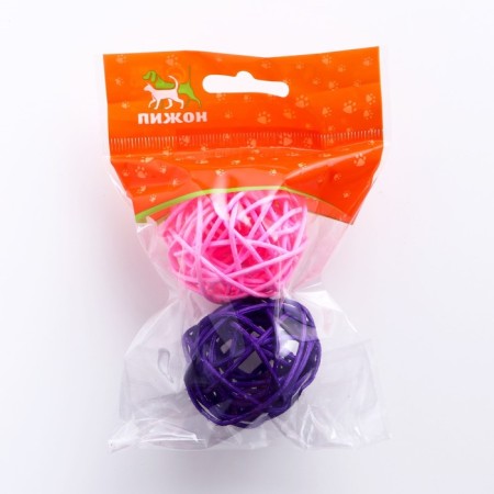 A set of 2 wicker balls from a vine without bells, 5 cm, purple/pink-2