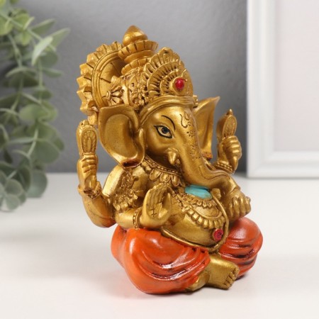 Souvenir Polystone for bronze "Ganesha, in orange haremasses" 10x10x12.5 cm-1