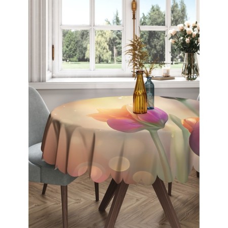 The tablecloth “Morning with tulips”, round, Saten, d = 150 cm