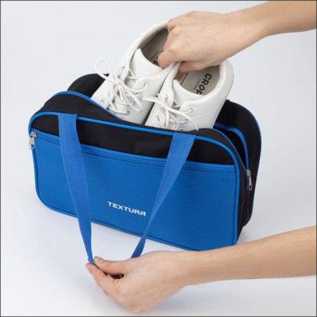 Bag for lightning shoes, textura, outer pocket, blue/black color-3