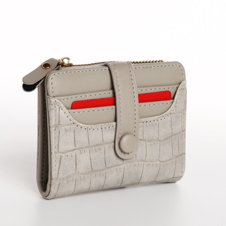 Women's wallet on the button, beige-gray color-3