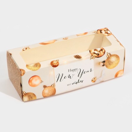 Box for confectionery with the window "Balls", 26 x 10 x 8 cm, New Year-1