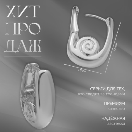 Earrings Metal "Chord" Lira, wave, color silver-1