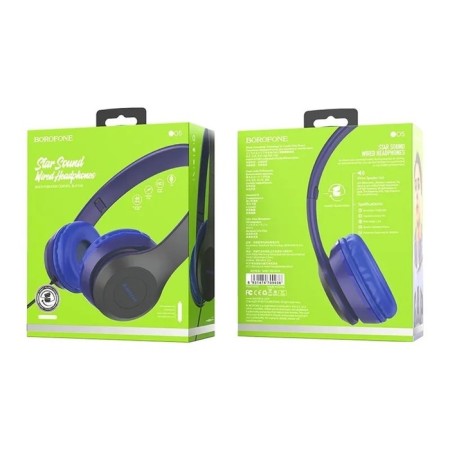 Headphones Borofone B5 Star Sound, invoices, microphone, jack 3.5 mm, cable 1.2 m, blue-4