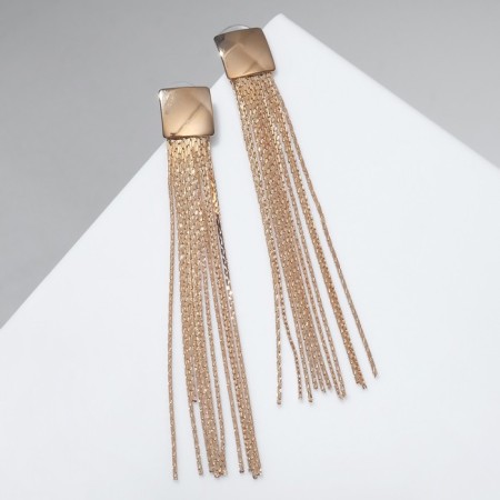 Hanging earrings "Hollywood" Square with threads, color pink gold, 8.7 cm-1