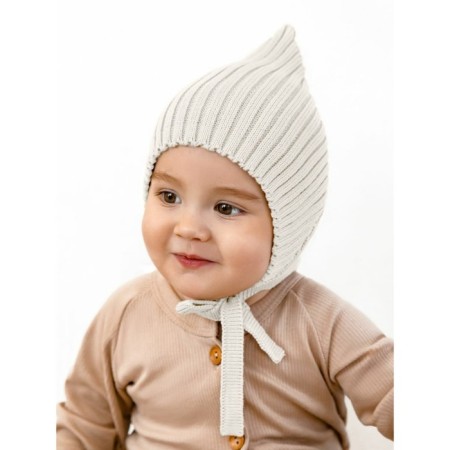 Hat on the ties for children Amarobaby Pure Love Elf, size 40-42 cm, Milk color-5