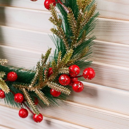 New Year's Wreath D-18 cm "elite" berries of the branches, red-gold-1
