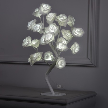 LED bush "White roses" 45 cm, 24 LED, constant glow, 220 V, glow of white