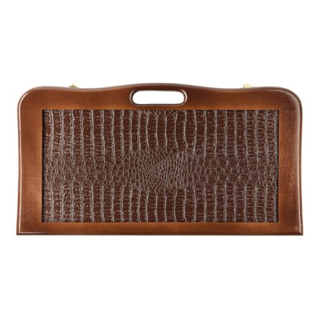 Wooden backgammon large, board game, 55 x 55 cm, skin, with a pen, crocodile, brown-1