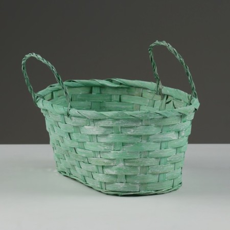 Wicker basket, d25 x 17 x 11/18 cm, green, bamboo-1