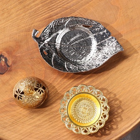 Kurilnitsa for incense powder and cones "Liszt", golden, 6.2x13 cm-3