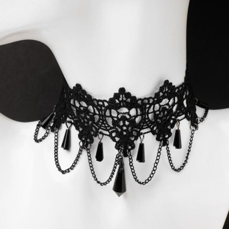 Choker "mistress" fragments and chains, black color, 30cm