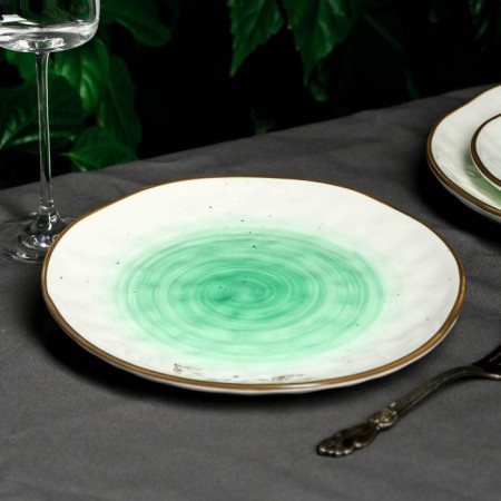 Ceramic plate "Swallows", Ø 21.8 cm, green color-2