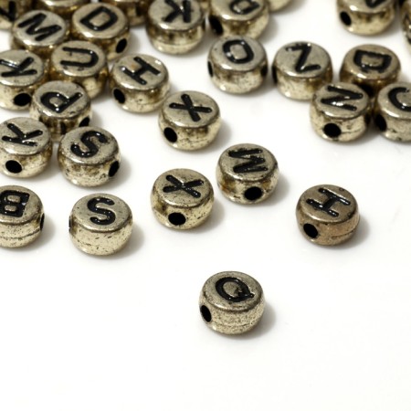 Acrylic bead "English letters" mix, 7 × 4 mm, set 10 g, golden color-1