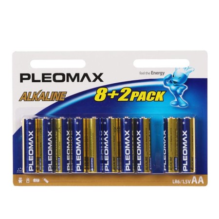 Battery Alkalin Pleomax, AA, LR6-10BL, 1.5V, blister, 8+2 pcs.