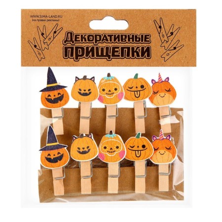 Decorative clothespins with a rope for the suspension "Pumpkin on Halloween" set 10 pcs., 1.5 × 12 × 14 cm-6