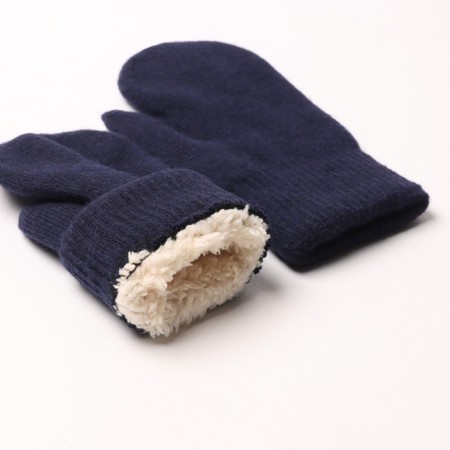 Women's mittens with fur inside VZ632-01, dark blue color, river 7-8-2