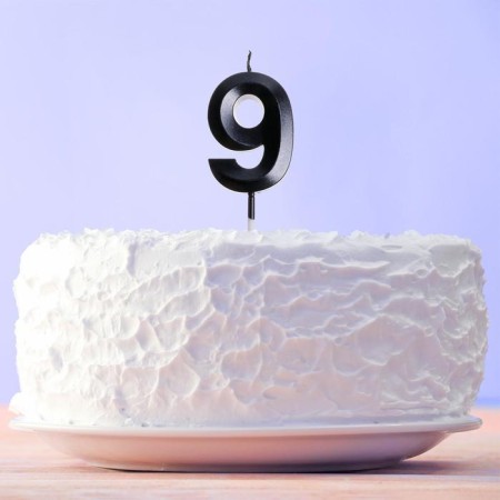 Candle for the cake, number "9", black.
