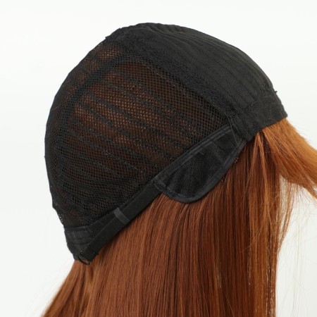 Artificial wig, with a bang, imitation of the skin, 60 cm, red color-5