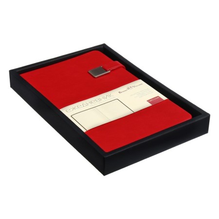 Diary of a low -up A5, 136 Premier sheets, solid cover, artificial leather, lies, magnetic refuge, beige block 70 g/m2, red-13