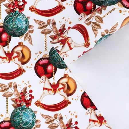 Glossy packaging paper "New Year's toys", 70 x 100 cm, New Year-1