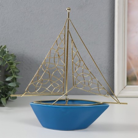 Souvenir ceramics, metal "Sails with sails" blue with gold 22.8x5.9x24 cm
