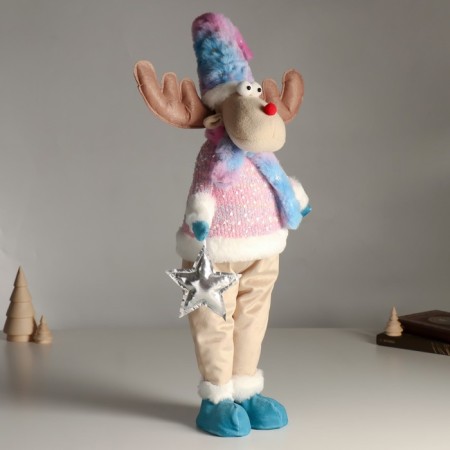 Interior doll "Losik in a pink sweater with fur and a blue cap, with an asterisk" 61.5 cm 94880