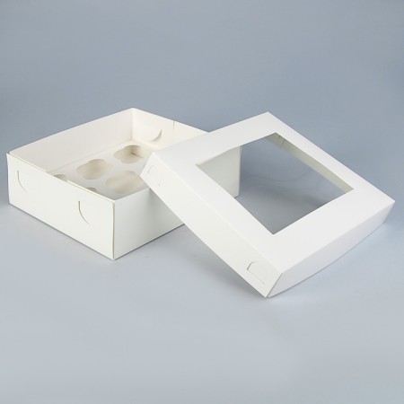 Box for 9 cupcakes with a window, white, 25 x 25 x 10 cm-1