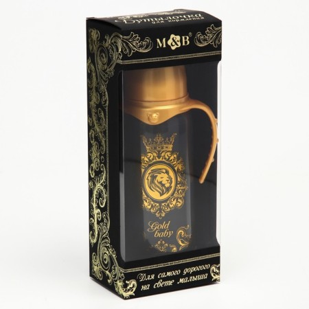 Gold Baby feeding bottle, classic throat, with handles, 250 ml., 0 months, gold collection-6