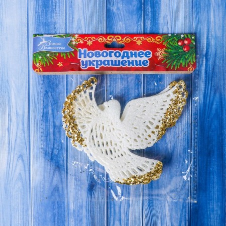 Jewelry decoration "Bird" (set 2 pcs) 12x12 cm, white-golden-1