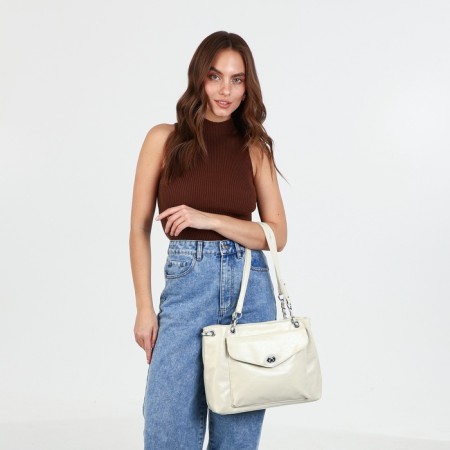 Bag Female Tout with zipper, white color-1