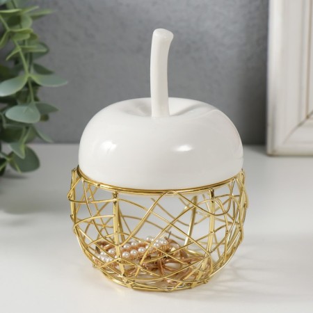 Coramics box, Metal "Apple" White 8.5x8.5x12 cm