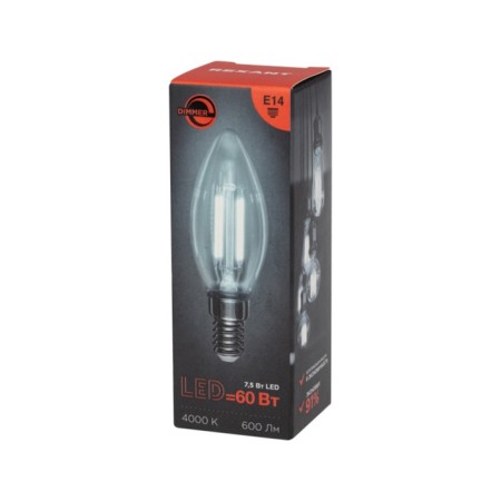 CN35 Filament Candle 7.5W 600lm 4000k E14 Dimmiad, transparent REXANT-3