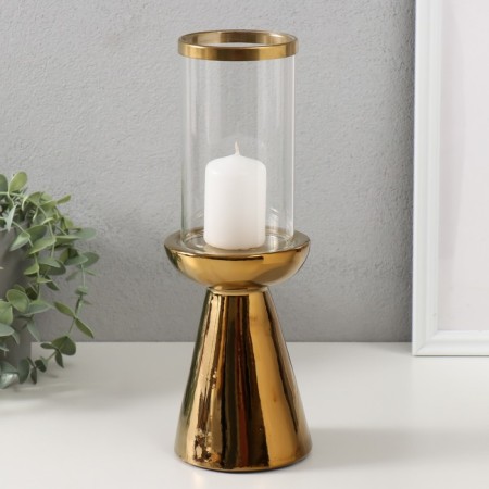 Ceramics candlestick, glass for 1 candle "surface" d = 8 cm gold 10x10x29.5 cm-3