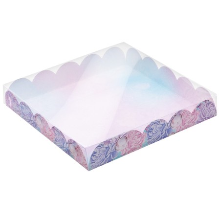 Cookie box, confectionery packaging with PVC lid, "tenderness", 18 x 18 x 3 cm