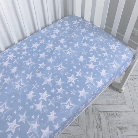 Sheet on the elastic band "Stars", size 60x120 cm, blue color-1