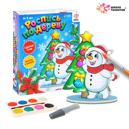 Set for creativity "Wood painting. Snowman with a Christmas tree "