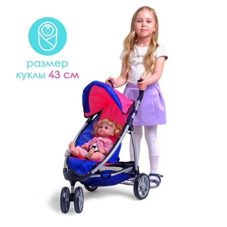 Stroller for dolls, with carrying, three -wheeled, metal frame-4