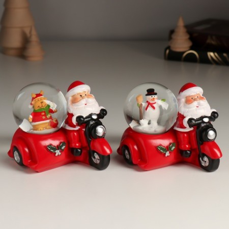Souvenir Polystone Water Ball "Santa Claus on a motorcycle with a stroller" MIX 7.5x8.2x7 cm-1